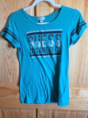GUESS  Teal Short-Sleeve Logo Tee with Glitter